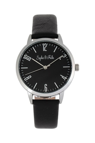 Reloj de cuarzo de piel Vancouver - Negro y plateado