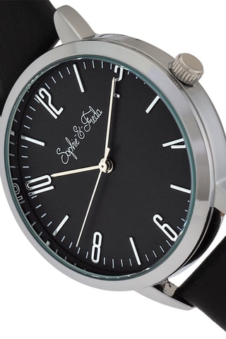 Reloj de cuarzo de piel Vancouver - Negro y plateado