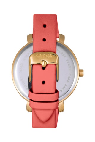 Reloj de cuarzo de piel Key West - Coral y dorado