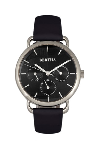 Reloj de cuarzo de piel - Negro y plateado - Bertha