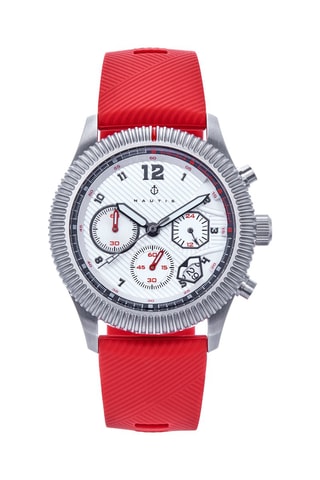 Rubberen Quartz Horloge Meridian - Chronograaf - Rood en Zilverkleurig