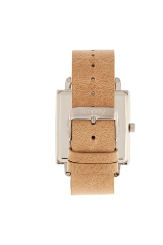 Reloj de cuarzo de piel The 5000 Beige y plateado