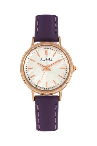 Reloj de cuarzo de piel Berlin - Violeta y rosa dorado