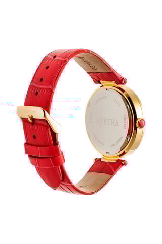 Leren Quartz Horloge Camilla   Koraalrood en Goudkleurig