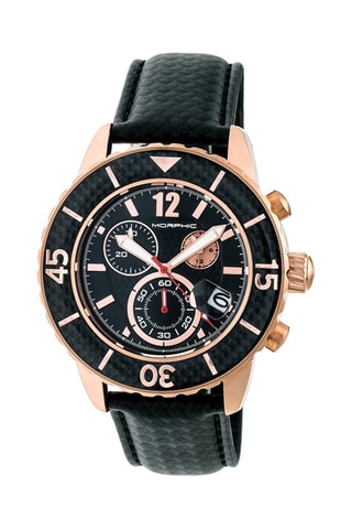 Leren Quartz Horloge M51 Series - Chronograaf - Zwart en Roségoudkleurig