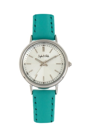 Leren Quartz Horloge Berlin Turquoise en Zilverkleurig