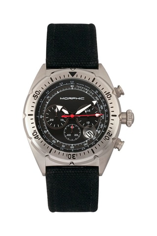 Reloj de cuarzo de piel M53 Series - Cronógrafo y taquímetro - Negro y plateado