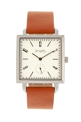 Leren Quartz Horloge The 5000 Bruin en Zilverkleurig