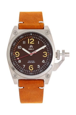 Reloj de cuarzo de piel Pascal - Naranja y plateado - Shield