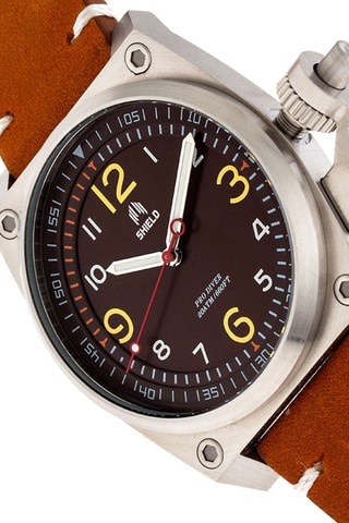 Reloj de cuarzo de piel Pascal - Naranja y plateado - Shield