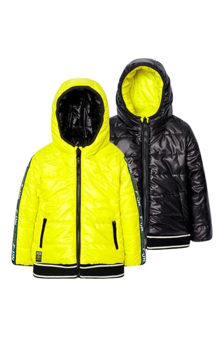Dubbelzijdige gewatteerde jas met capuchon - Geel en Zwart