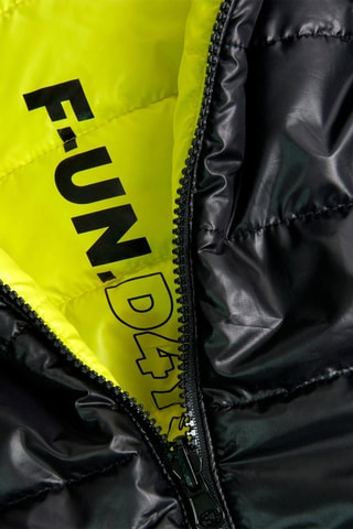 Dubbelzijdige gewatteerde jas met capuchon - Geel en Zwart