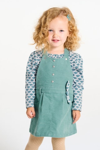 Abito salopette in velluto e blusa - Verde e navy - Obaïbi