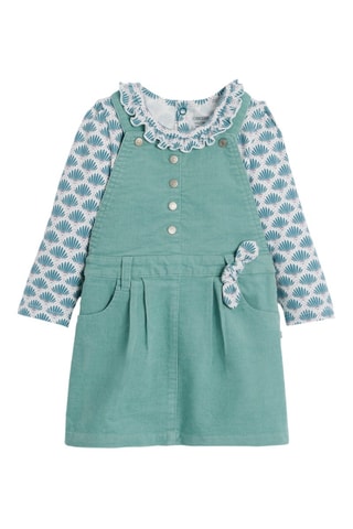 Abito salopette in velluto e blusa - Verde e navy - Obaïbi