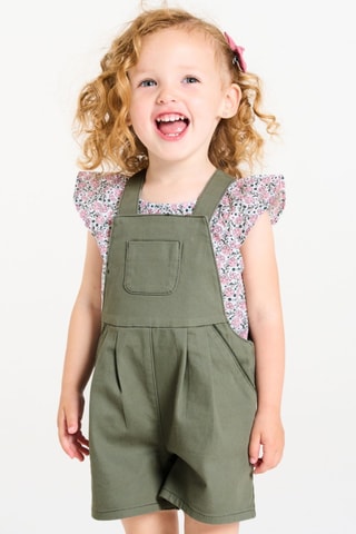 Salopette e t-shirt - Verde e rosa - Obaïbi