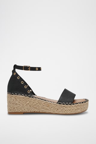 Leren Sandalen met Sleehak - Zwart