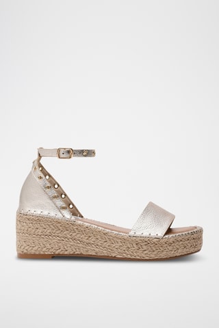 Leren Sandalen met Sleehak - Goudkleurig