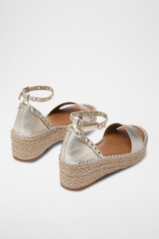 Leren Sandalen met Sleehak - Goudkleurig