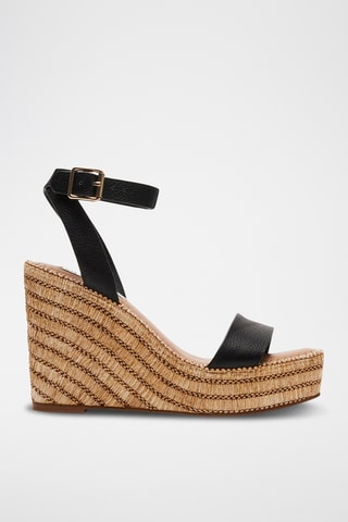 Leren Sandalen met Sleehak - Zwart