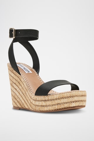 Leren Sandalen met Sleehak - Zwart