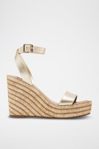 Leren Sandalen met Sleehak - Goudkleurig