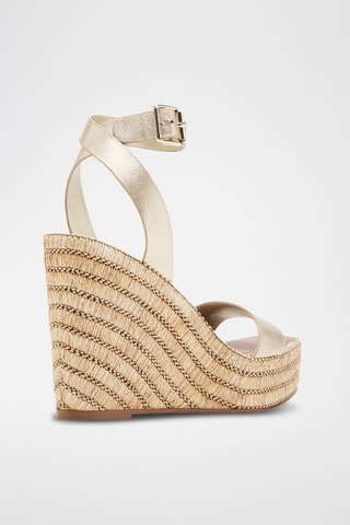 Leren Sandalen met Sleehak - Goudkleurig