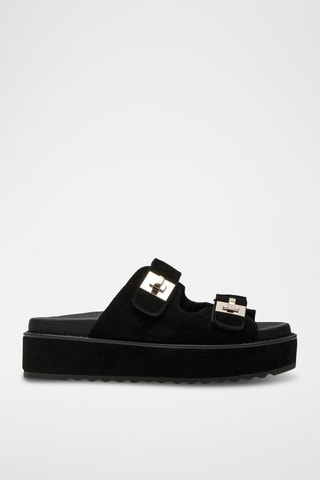 Platform Nubuck Muiltjes - Zwart