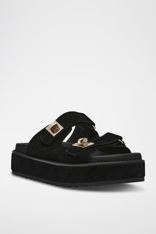 Platform Nubuck Muiltjes - Zwart