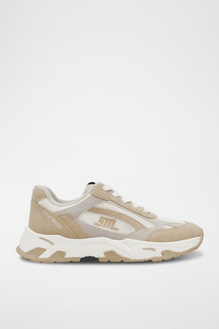 Platform Nubuck Sneakers - Zilverkleurig en Wit