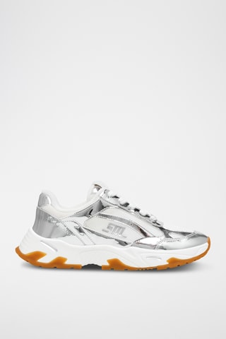 Leren Platform Sneakers - Zilverkleurig