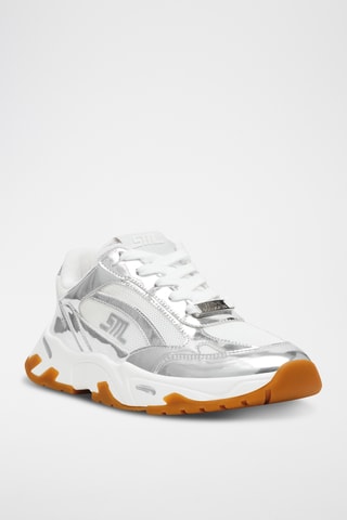 Leren Platform Sneakers - Zilverkleurig