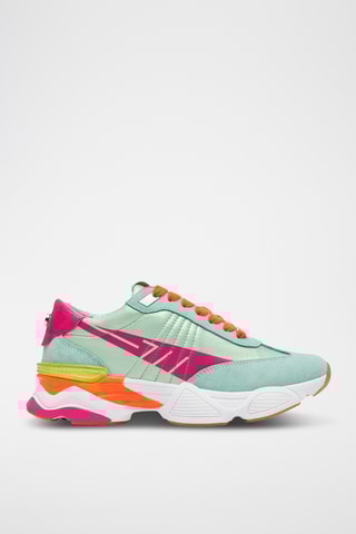 Platform Nubuck Sneakers - Fuchsia en Lichtgroen