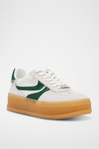 Leren Platform Sneakers - Wit en donkergroen