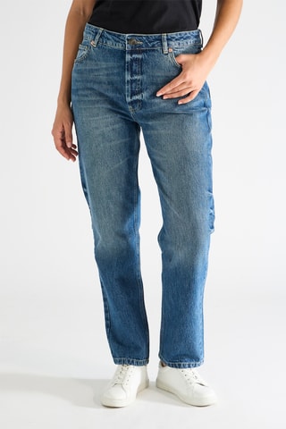 Biologisch Katoenen Jeans Hoge Taille - Petrolblauw
