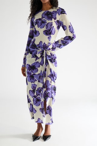 Lange Zijden Jurk - Wit en Paars