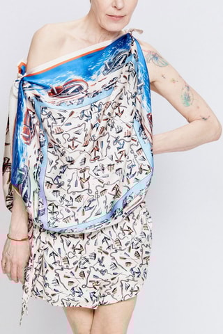 Short en soie - Blanc et bleu cobalt - Raey