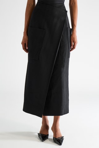 Jupe portefeuille en laine vierge - Noir - Raey