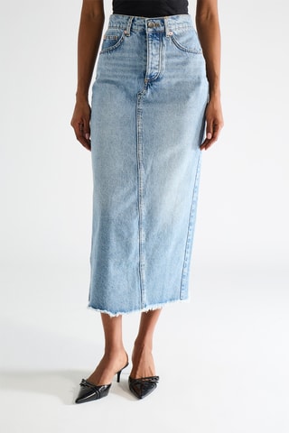 Jupe droite en jean en coton biologique - Bleu cobalt - Raey