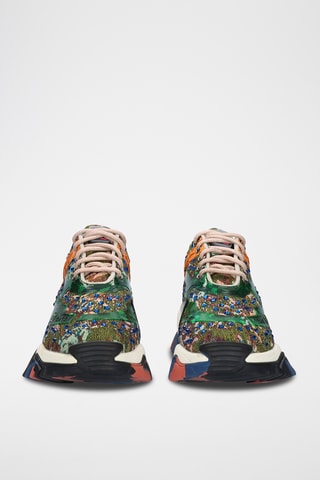 Baskets plateformes en cuir - Vert et orange