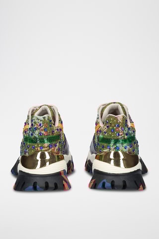 Baskets plateformes en cuir - Vert et orange