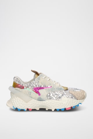 Baskets plateformes en cuir - Beige et rose