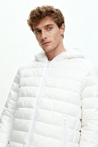 Gewatteerde jas met capuchon - Wit