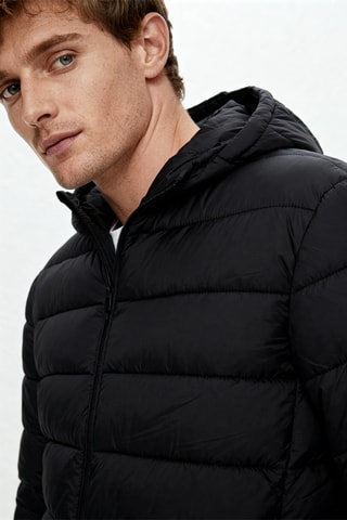 Gewatteerde jas met capuchon - Antraciet