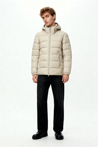 Gewatteerde jas met capuchon - Beige