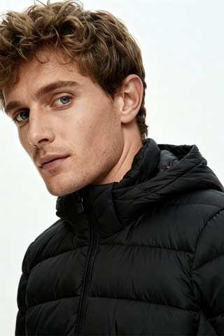 Gewatteerde jas met capuchon - Donkergroen