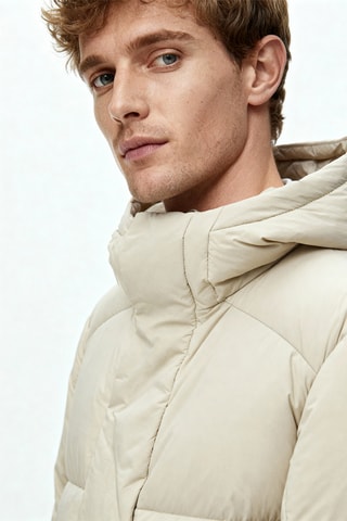 Gewatteerde jas met capuchon - Beige