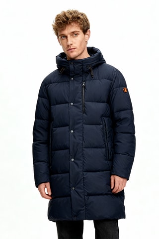 Gewatteerde jas met capuchon - Marineblauw