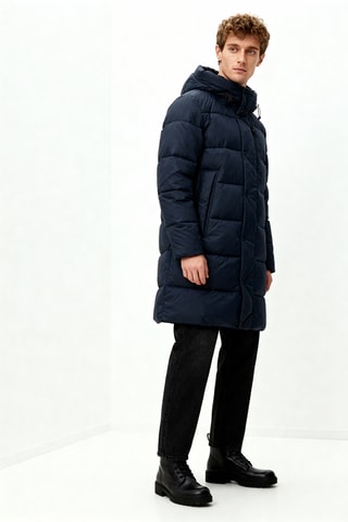 Gewatteerde jas met capuchon - Marineblauw