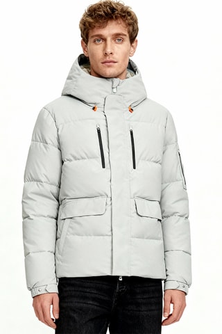Gewatteerde jas met capuchon - Lichtgrijs