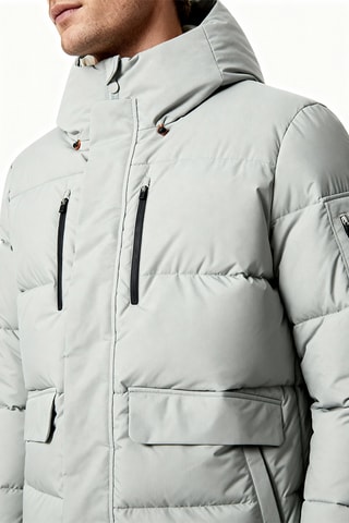 Gewatteerde jas met capuchon - Lichtgrijs